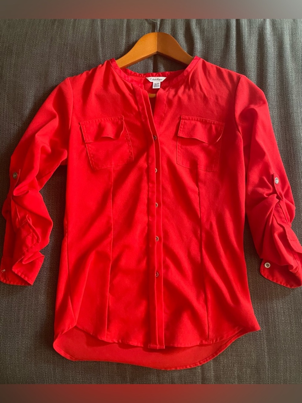 Calvin Klein Size XS Red Blouse/Button Down Shirt